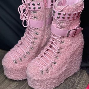 DollsKill Pink fur platform boots